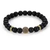 Strand 2023 Trendy 8mm Black Matte Stone Beads Bracelet Pave CZ 4 Color Ball Tube Pulseiras Para Mulheres, Homens, Jóias Feitas à Mão