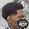 Cabello humano Natural 0,06mm Base de piel Afro hombres reemplazo de cabello tupé Durable PU 4mm hombres peluca para hombres negros prótesis capilar