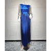 Odzież etniczna elegancka niebieska siateczka Maxi sukienka dla kobiet dubaj Abaya turcja Kaftan islamska Jalabiya Ramadan Eid Mubarak suknia wieczorowa