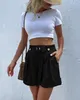 Women's Shorts 2023 Summer Casual Plain Pocket Design Buttoned Ruched Fashion Elegant High Waist With Belt Streetwear