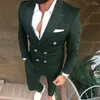 Costumes pour hommes vert foncé Double boutonnage décontracté Slim Fit 2 pièces mariage marié smoking veste avec pantalon mâle mode tenue 2023