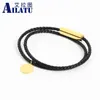 Strand Double Rolls Pulsera de cuero genuino para hombres y mujeres Hebilla magnética de acero inoxidable Wrap Logo Jewelry