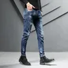 Jeans för män storlek 28-38 Herr Rippade Vår Sommar Höst Mode Casual Hål Slim Fit Skinny Stretch Långa jeansbyxor Blå