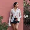 Women's Y2K Button Down Shirt Blouses See Through Flare Sleeve Crop Top Vintage E-Girl Streetwear Women White Shirt