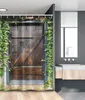 Dusche Retro alte Holztür Duschvorhang Vintage Blume Fenster Bauernhaus Scheune Fensterläden Wand Dekor Badezimmer hängen Set Haken