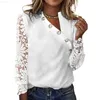 Women's Blouses Shirts Spring Fashion Floral Print Women Shirt and Sexy Asymmetry Collar Button Top Summer Lace Hollow Out Long Sleeve V-Neck Pullover L230712