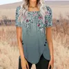 T-shirts voor dames 2023 Zomer Top Casual Korte mouw Lange ronde hals Zijknoop Bedrukt Veelzijdig Slim Fit