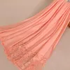Ethnic Clothing Design Luxury Floral Lace Edges Crinkled Solid Shawl Viscose Muslim Women Scarf Hijabs Fashion Beads Pearls