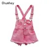 Rompers Chumhey 2 10T Kids Overalls Summer Girls Suspender Denim Shorts Pink Jeans Children Clothes Kawaii Bebe Jumpsuit Child Clothing 230711