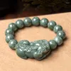 Strand Genuine Natural Jade Lucky Pixiu Bracelet Men Certified Burma Jades Stone Round Elástico Frisado Pingente Pulseiras Jadeite Bangles