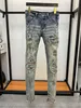 Jeans masculinos Mens Jeans Designer Denim Alfabeto Bordado Destruir Buracos Jean Calças Skinny Homem Motocicleta Equitação Calças Slim Hip Hop Street