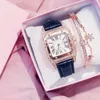 Relojes Cuadrados Fashion Trend Elegant Square Womens Watch Shining Stars Diamond Watch Pink Box Bracelet Set