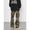 Men's Pants American High Street Splashed Ink Army Green Camouflage Overalls Fashion Brand Casual Micro Flared