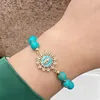 Link Bracelets 2023 Natural Stone Fashion Oval Abalone Chips Shell Jesus Virgin Mary CZ Charms White Stretch Bracelet Crystal Jewelry