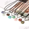 Pendant Necklaces Reiki Natural Stone Peace Buckle Quartz Crystal Turquoises Tiger Eye Opal Aventurine Donuts Leather Chains Necklac Dh6Xj