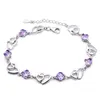 DAIWUJAN Elegante braccialetto d'amore per le donne placcato argento viola ametista doppio cuore vuoto a cuore gioielli romantici regali L230704