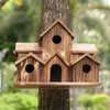 Bird Cages Wooden House 6 Hole Handmade Natural for Outside Backyard Courtyard Patio Decor 230711