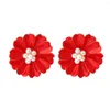 Boucles d'oreilles pendantes Style coréen mode métal petite marguerite pour fille rétro français vert foncé émail fleur femmes