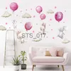 Other Decorative Stickers Watercolor Pink Balloon Bunny Cloud Wall Stickers for Kids Room Baby Nursery Room Decoration Wall Decals Boy and Girls Gifts PVC x0712