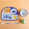 Flatware Sets Creative Bamboo Textile Children's Tableware Set Five Piece Kindergarten Cartoon Bowl Divided Plate
