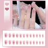 Faux Ongles 24pcs Couverture Complète Doux Faux Ongles De Longueur Moyenne Rose Rose Réutilisable Style Français Pour Femmes Fille