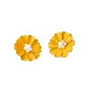Baumelnde Ohrringe im koreanischen Stil, modisch, Metall, kleine Gänseblümchen für Mädchen, Retro, französische dunkelgrüne Emaille-Blume für Damen