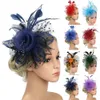 Geizige Krempe Hüte Netz und Feder Fascinator Hut Stirnband Alice Clip Mesh Blume Hochzeit Cocktail Haarschmuck Teeparty 230712