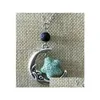 Anhänger Halsketten Vintage Silber Farbe Seestern Lava Stein Mond Diffusor Halskette Vulkangestein Aromatherapie Ätherisches Öl Für Frauen D Dhbjz