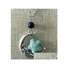 Pendant Necklaces Vintage Sier Color Starfish Lava Stone Moon Diffuser Necklace Volcanic Rock Aromatherapy Essential Oil For Women D Dhbjz