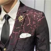 Men's Suits 2023 Men Suit Sets Latest Coat Pant Vest Design Dress Floral Slim Groom Tuxedo Royal Blue Burgundy