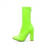 Boots AIYKAZYSDL Spring Autumn Women Boots Rose Neon Green Shoes Vinyl Glossy Patent Leather Boots Thick Block High Heels Dress Shoes L230712