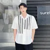 Casual overhemden voor heren NOYMEI Gestreept overhemd in Koreaanse stijl Asymmetrie Wit Korte mouw Enkele rij knopen Trendy Turn-down kraag Zomertop WA1417 230711