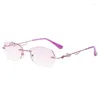 Sunglasses Women Rimless Reading Glasses Rhinestone Decoration Spiral Anti Blue-ray Elegant Eyeglasses Eyewear For Woman 2023