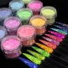 Acrylic Powders Liquids 12Box set Colorful Nail Art Powder Mix Hexagon Engraved Crystal Dust Pigment Accessories for Professional Supplies 230712