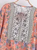 Women's Blouses Shirts Vintage Chic Women Floral Printed V-neck Lace-up Bohemian Blouse Shirts Long Sleeve Tassel Boho Shirt Rayon Tops Blusas Mujer L230712