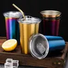 Mokken Roestvrij Staal Metalen Bier Mok met Deksel Draagbare Thee Koffie Reizen Stro Cup Kantoor Koud Drankje Water Tumbler Drinkware 400/500 ML R230712