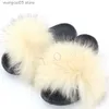 Slippers Summer Women Fur Woman Fluffy Raccoon Fox Fur Slides Female Furry Outside Flat Flip Flop Ladies Rainbow Slip On Sandals T230714