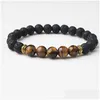 Charm Armband 8Mm Naturlig Lava Stone Bead Crystal Tiger Eye Armband Diy Volcano Essential Oil Diffuser För Kvinnor Män Smycken Drop Dh7Ln