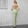 Nane Yeşil Kadın Lady Maxi Long Beach Club elbiseleri İnce Bodycon Seksi Resmi Kıyafetler İş Ofisi Paris Göster Moda Elbise 0521