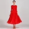 Neues Ballsaal-Tanzkleid für Frauen, modernes Walzer-Standard-Wettbewerbstanzkleid, Schwarz, Rot, Blau, hochwertiges 1/2-Ärmel-Spitzenkleid312t