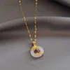 Подвесные ожерелья 18k настоящий золото цветочный нефритовый колье из нержавеющей стали