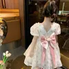 女の子のドレス4〜12歳の子供の夏の花のドレスバックビッグボウプリンセスドレス2023子供服幼児のかわいい衣装6 8 9 5HKD230712