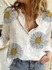 Women's Blouses Shirts Cotton Linen Women Shirt White Floer Polka Dot Print Tops Office Long Sleeve Turn Down Collar Button Up Blouses Blusas Mujer L230712