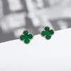 Boucles d'oreilles créateur pour femme clous d'oreilles 1.0cm mini trèfle à quatre feuilles Motif pleine fleur avec agate noire fritillaire blanche agate rouge malachite Stud VC