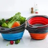 Kreatywny zielony silikonowy okrągły składany kosz na pranie owoców warzyw wiszące narzędzia kuchenne kosz filtra wody