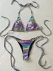 Dambadkläder Shiny Halter Diamond Bikini Dambaddräkt Dam Badkläder Tvådelat bikiniset Micro Strappy Baddräkt Swim 230711