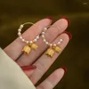 Hoop Earrings Vintage Gold Color Orchid Simluated Pearls Circle For Women Advanced Design Young Girls Beads Round Jewelry N625