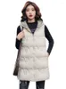 Women's Trench Coats Nice Winter Cotton Gilet Women Loose Mid-Length Zipper Hooded Waistcoat Warm Outerwear Thicken Sleeveless Jacket Female