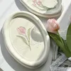 Teller, französischer Keramikteller, Heimgeschirr, Tulpenprägung, Dessert, Kuchen, Vintage, oval, schönes Mädchen-Nachmittagstee, elegantes weißes Tablett