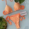 Dambadkläder Lavendel Lila Vävd Rep Bikini Sexig Dam Tvådelad Strand Specialtyg Splitt Enfärgad 230711